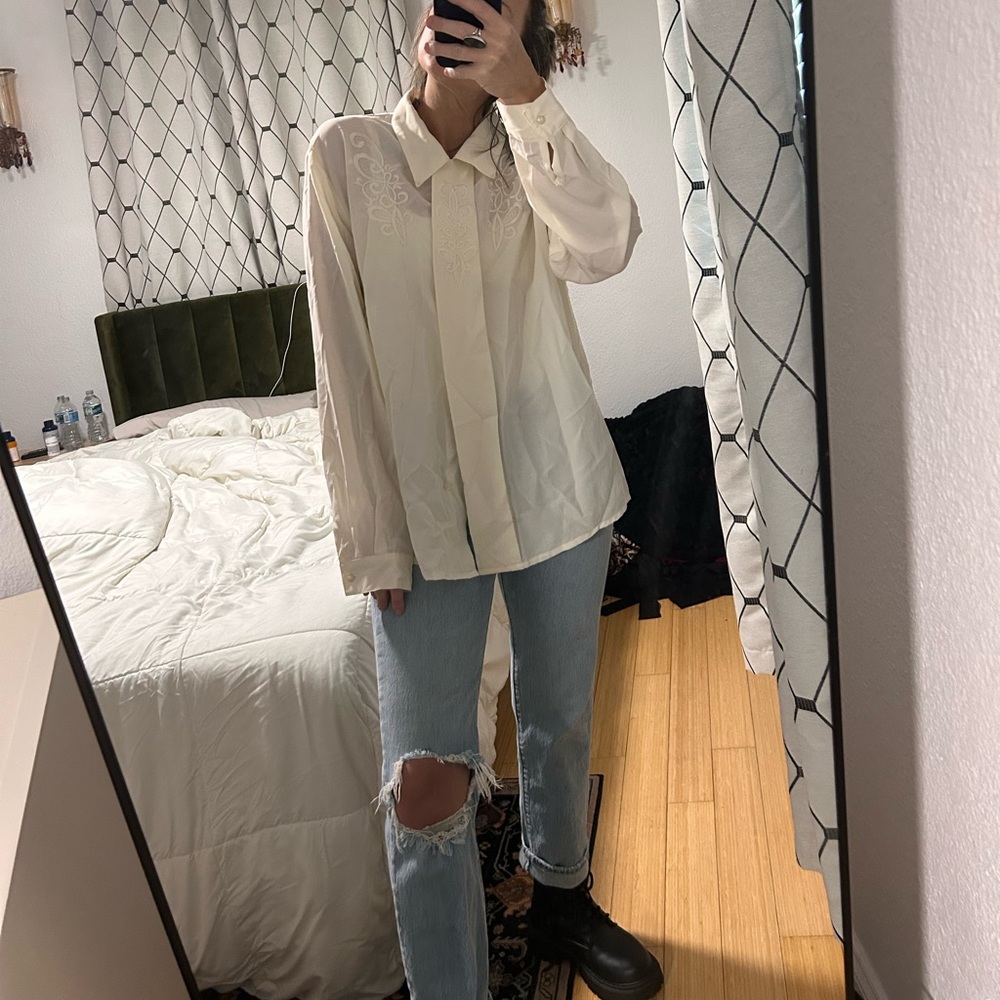 Cream Button-Up Blouse